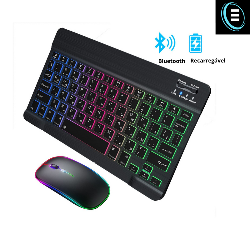 Kit Teclado e Mouse Bluetooth Sem Fio  - Compacto, Colorido e Moderno