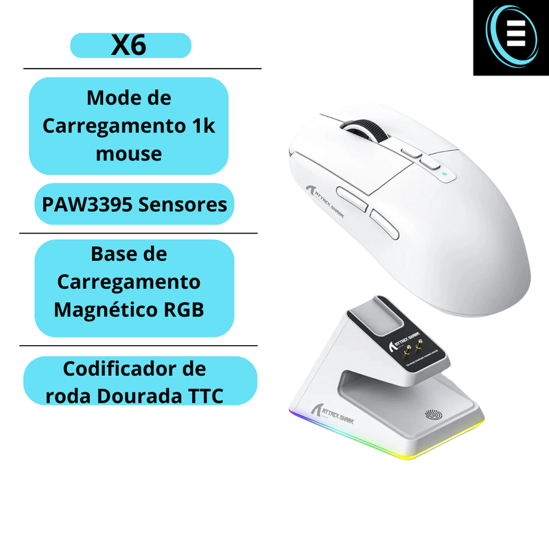 Mouse Sem fio leve para jogos 3 modos com fio 2.4G até 26k de DPI