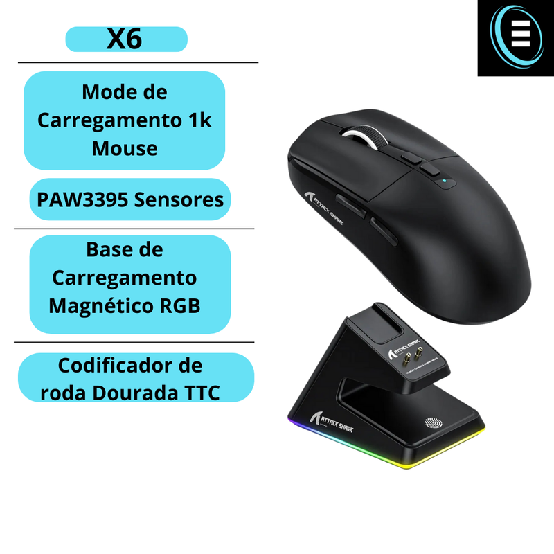 Mouse Sem fio leve para jogos 3 modos com fio 2.4G até 26k de DPI