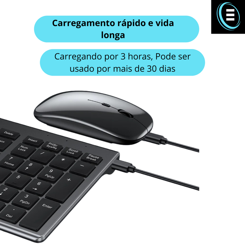 Kit teclado e mouse Sem fio 1600 DPI