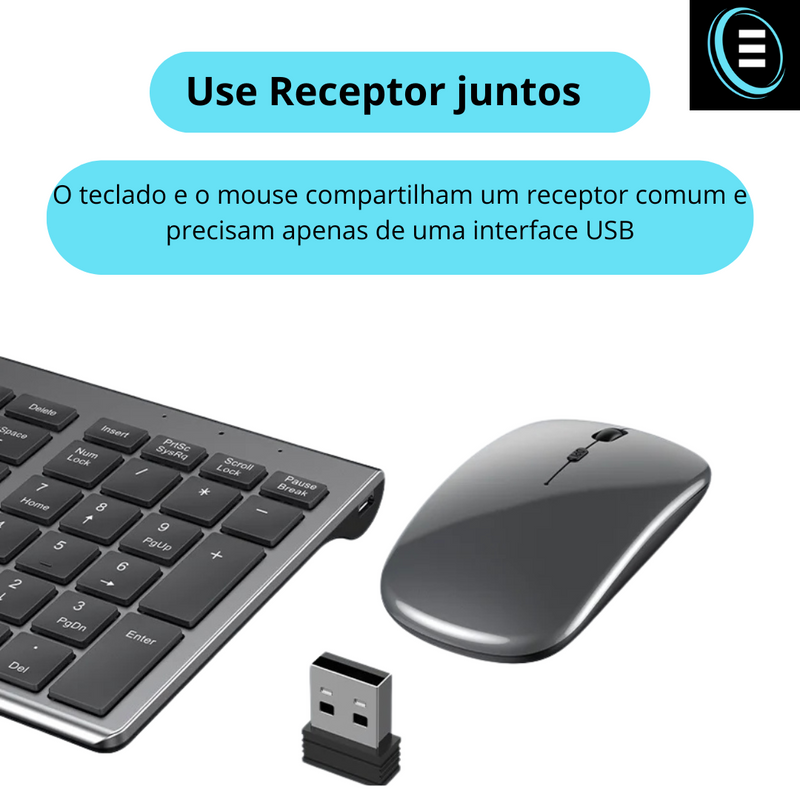 Kit teclado e mouse Sem fio 1600 DPI